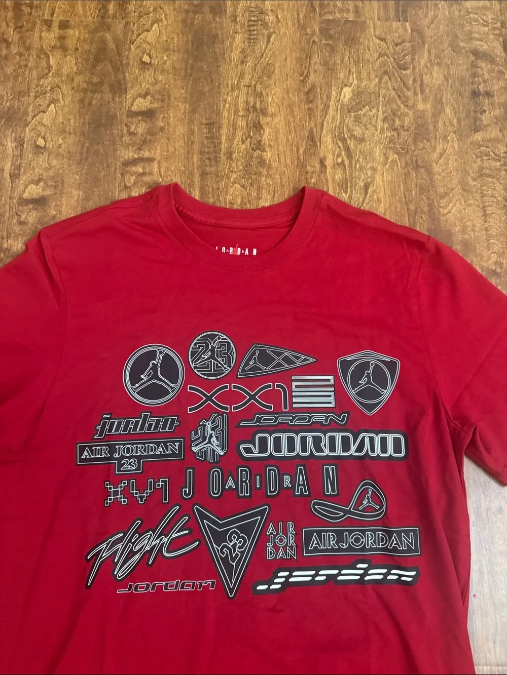 Jordan Red Short Sleeve Graphic Tee with Black & White Logos